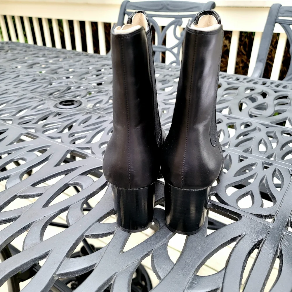 New! J. Crew Sz 8 Willa Leather Stacked-Heel Boots Black Shoes in box